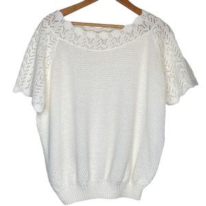 Vintage Haband Scalloped Short Sleeve Crochet Knit Sweater